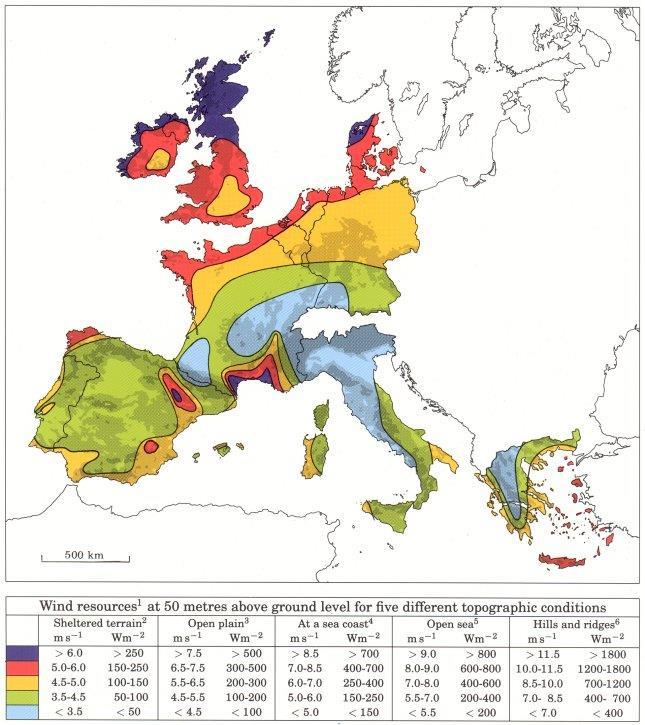 European wind resources at 50 metres a.g.l.
