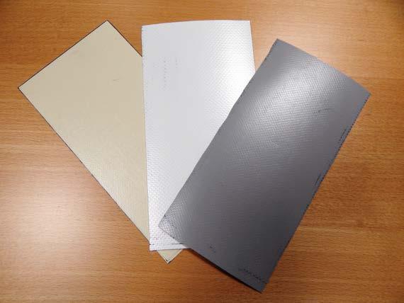 3. VIZSGÁLT ANYAGOK A vizsgálatokhoz a SIOEN Industries 350 g/m² (BÉZS), 630 g/m² (SZÜRKE) és 900 g/m² (FEHÉR) területi sűrűségű, vászonkötésű poliészter alapszövetű, különböző területi sűrűségű PVC