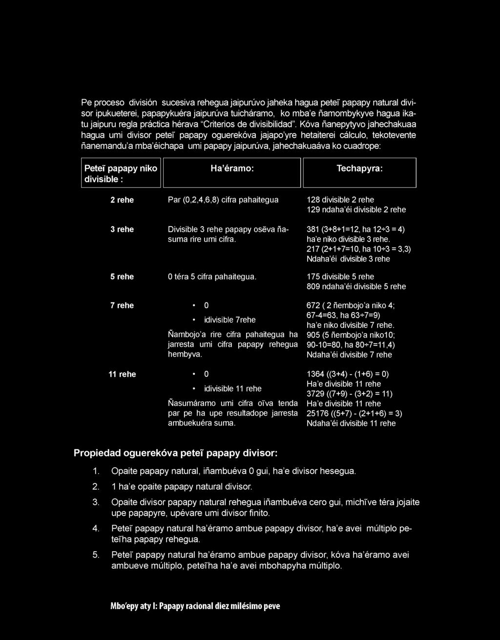 Kóva ñanepytyvo jahechakuaa hagua umi divisor pete papapy oguerekóva jajapo yre hetaiterei cálculo, tekotevente ñanemandu a mba éichapa umi papapy jaipurúva, jahechakuaáva ko cuadrope: Pete papapy