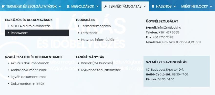 7. A régi tanúsítvány cseréje az új tanúsítványra (Tanúsítvány Megújítás) Ahhoz, hogy a régi tanúsítványt lecserélje az újra, szükséges lesz egy program letöltésére a NetLock honlapjáról. 1.