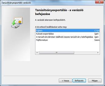 A tanúsítvány exportálása
