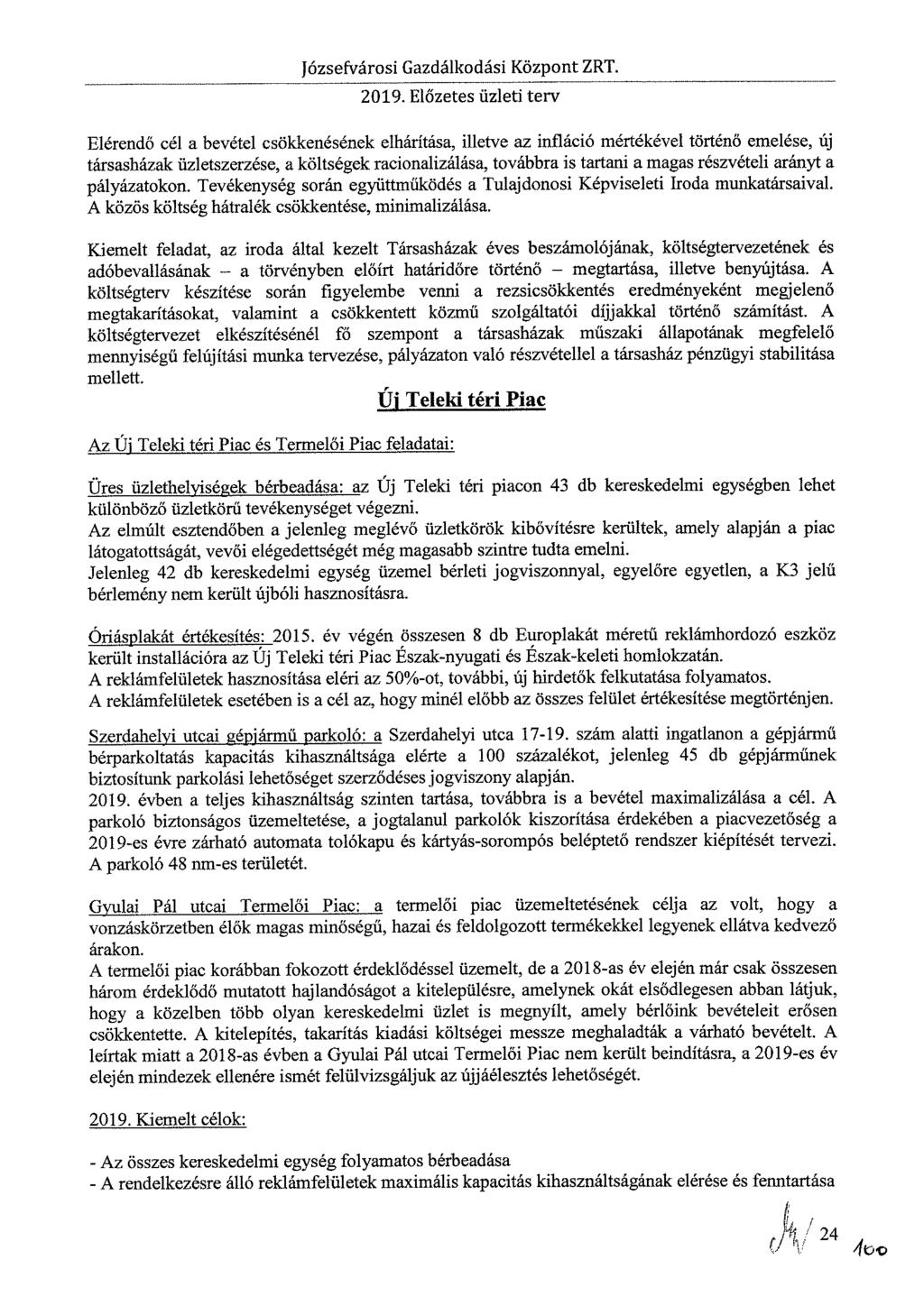 Józsefvárosi Gazdálkodási Központ ZRT. 2019.