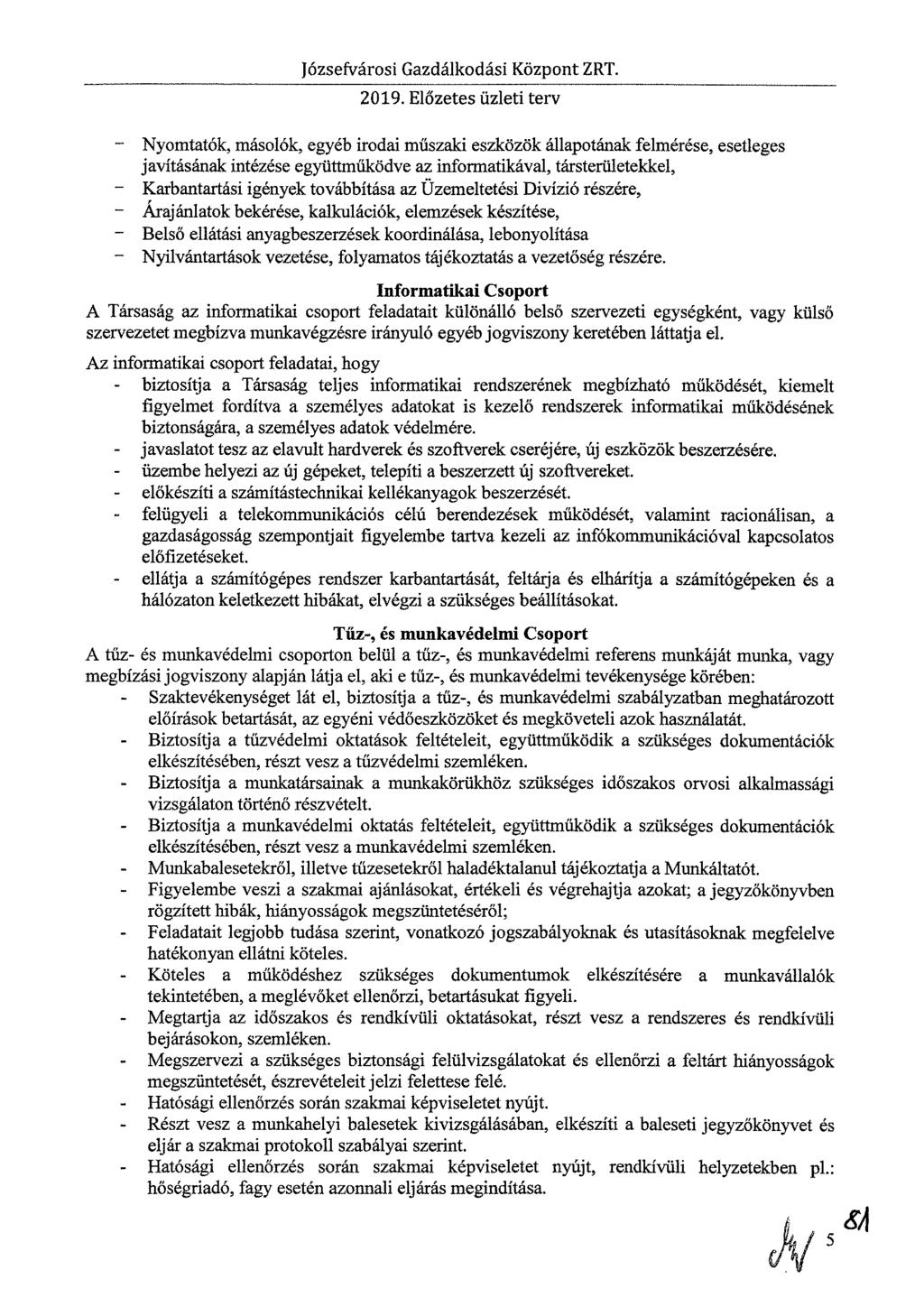 Józsefvárosi Gazdálkodási Központ ZRT. 2019.