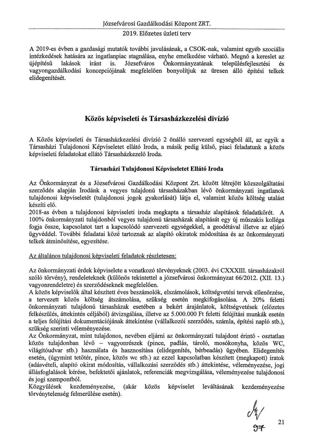 Józsefvárosi Gazdálkodási Központ ZRT. 2019.