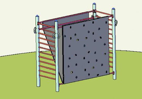 KK-12 MÁSZÓFAL 3 3 különböző oldallal: 1. függőleges mászófal (2,5x2,5 m), 5 fogás / m 2 2.