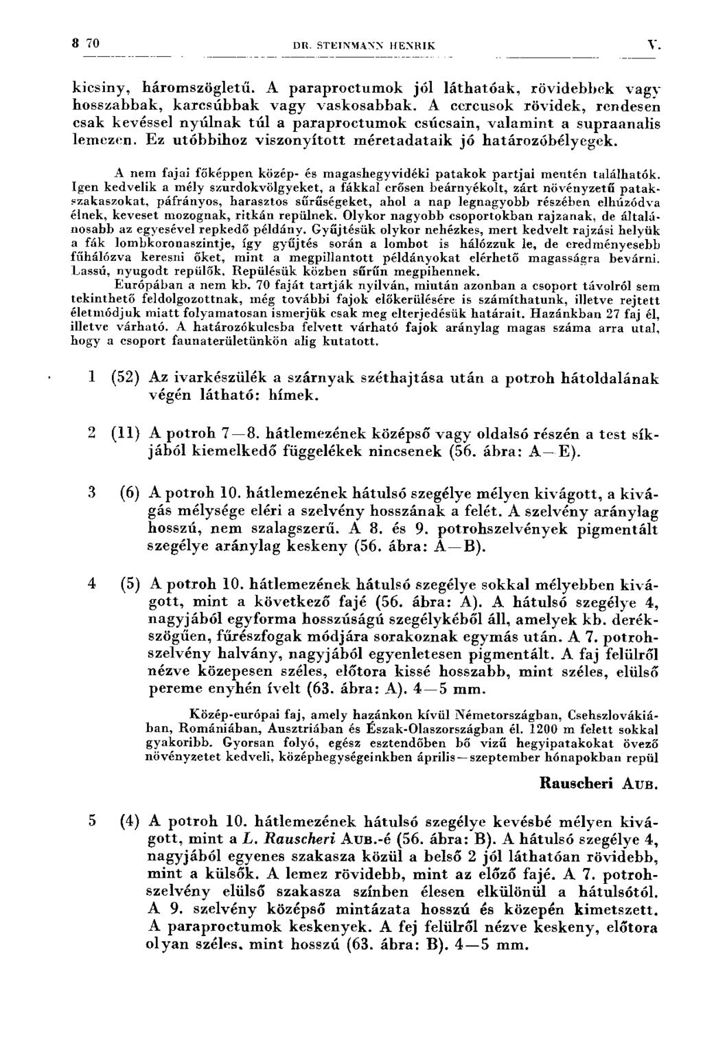 8 70 DR. STEINM.WN HENRIK V. k icsiny, három szögletű. A p a ra p ro ctu m o k jó l lá th a tó a k, rö v id eb b ek vagv h o sszabbak, k a rc sú b b a k v ag y v ask o sabbak.