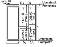 LAGER WARE Állószekrény ajtaja mögé beépíthető Könnyen tisztítható, világos belső tér Hűtő rész: teljesen automata leolvasztás 5 polc biztonsági üvegből, ebből 4 állítható magasságú, 5 ajtó,