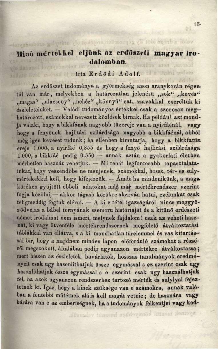 15- Misiö mertekkel éljünk az erdoszeti magyar irodalomban. Irta Erdó'di Adolf.