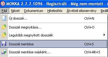 Dosszié mentése Amennyiben menteni kívánjuk a dossziét, kattintsunk a Dosszié mentése gombra, vagy válasszuk a Fájl menü -> Dosszié mentése opciót. 8.3.