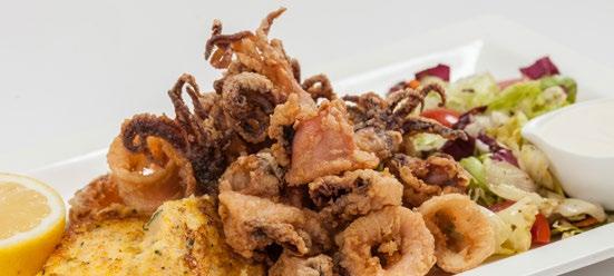 Hal ételek FISCH GERICHTE Tintahal rántva tartármártással, polentával A, B, D, O Tintenfisch gebacken, Polenta, Tartarsauce 2.