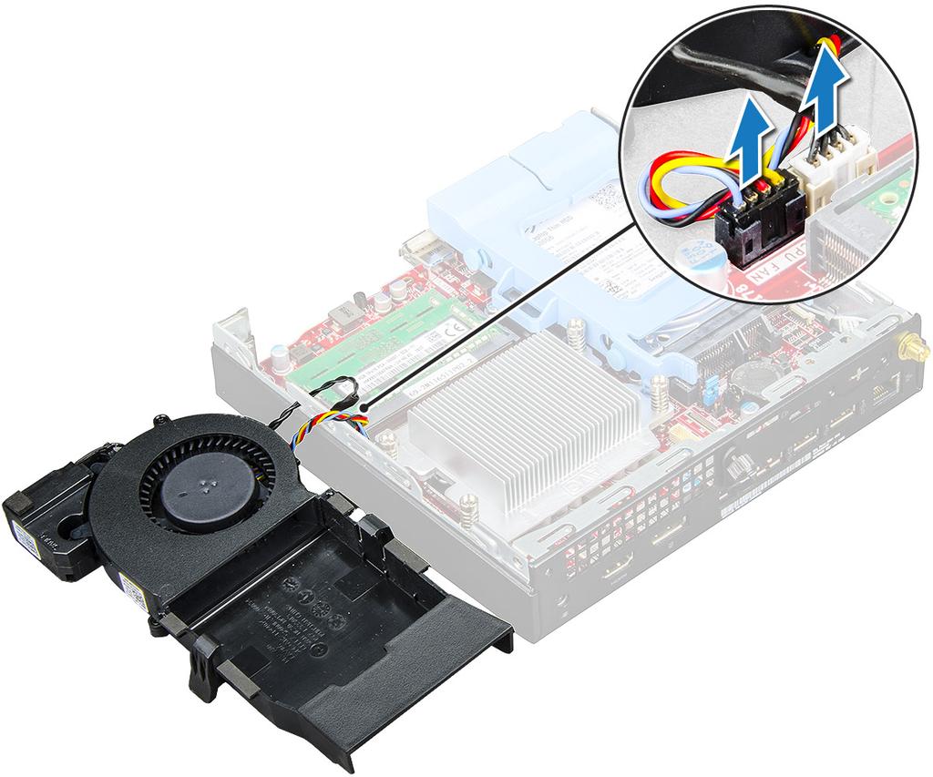 A rendszerventilátor beszerelése 1 Csatlakoztassa a hangszóró és a rendszerventilátor kábelét az alaplapi csatlakozóhoz.