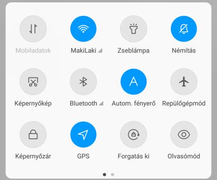 ÉRTESÍTÉSI PANEL: 1. A ikonra kattintva az aktív kapcsolókat állíthatja be. 2.