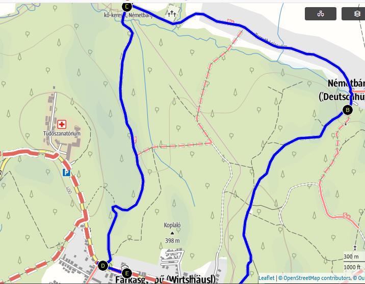 Tovább egyenesen délre ezen 22 Eddig: 4.9 km 74 perc Tovább egyenesen délre ezen 27 Eddig: 5.9 km 88 perc Tovább enyhén balra keletre ezen gyalogút 23 24 25 Eddig: 5.