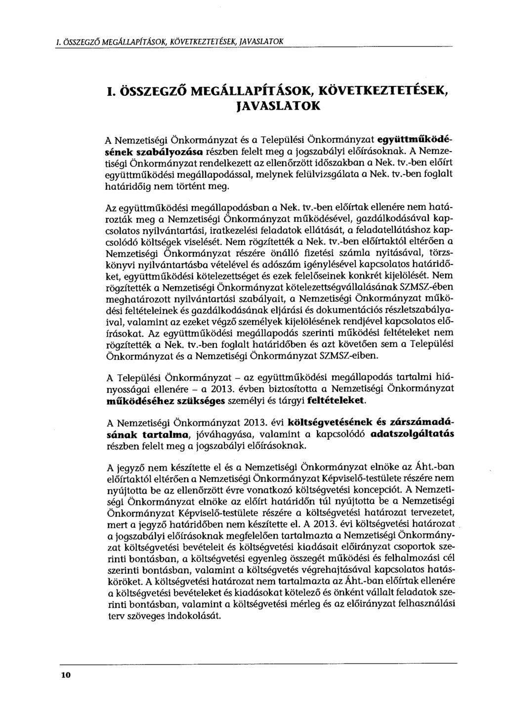/. ÖSSZEGZŐ MEGÁLLAPÍTÁSOK, KÖVETKEZTETÉSEK, JAVASLATOK..,,,,,.., I.