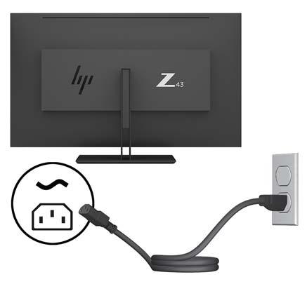 5. Csatlakoztassa a tápkábel egyik végét a földelt, váltóáramú hálózati aljzatba, a másik végét pedig a monitorhoz. FIGYELEM!