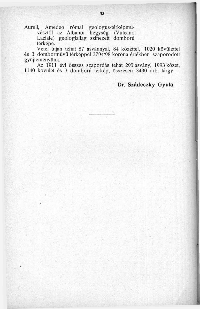 Aureli, Amedeo római geologus-térképmüvésztől az Albanoi hegység (Vulcano Laziale) geologiailag színezett domború térképe.