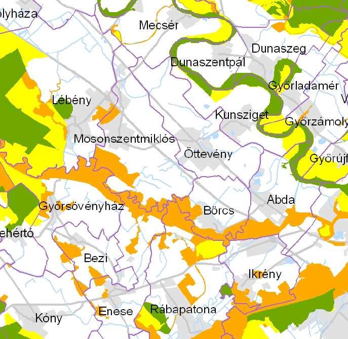 termőhelyi adottságú szántóterület övezete - kiváló termőhelyi adottságú erdőterület övezete - nagyvízi meder övezet - együtt tervezhető térségek