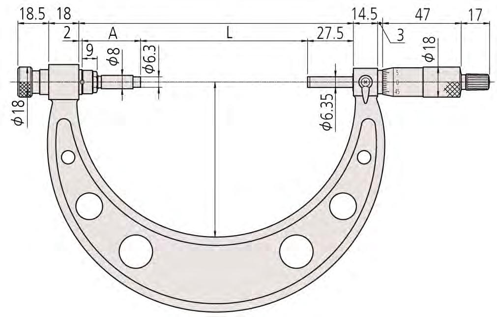 Külső mikrométer cserélhető ülékkel Sorozat 14/34 Az opcionális cserélhető ülékek a 14 és 34 sorozatokhoz használhatók.