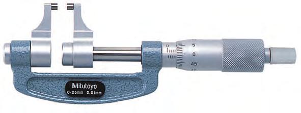 Mérőcsőrős mikrométer Pontosság Lásd a specifikációs listát osztás,1mm dob és hüvely matt krómozású, Ø 18 mm Síklapúság,3 µm Párhuzamosság (3+L/75) µm (mm) L = max.