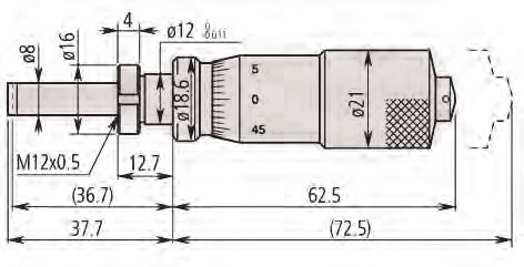 4 3 2 23 22 21 5 2 5 45 Pontosság Mérési felület ±3 µm (1 mm) ±5 µm (2,5 mm) ±3 µm (13 mm) Orsódob és hüvely keménykróm bevonattal Keményfém betét Beépíthető mikrométer nem-forgó orsóval