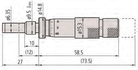 Beépíthető mikrométer nem-forgó orsóval Sorozat 153 Pontosság ±3 µm Orsóemelkedés,5 mm dob és hüvely
