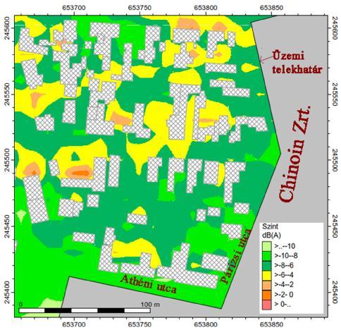 56 A zajvédelmi intézkedés hatásának kimutatása A tervezett zajcsökkentési intézkedés környezeti zajterhelést csökkentő hatását a 3.4.