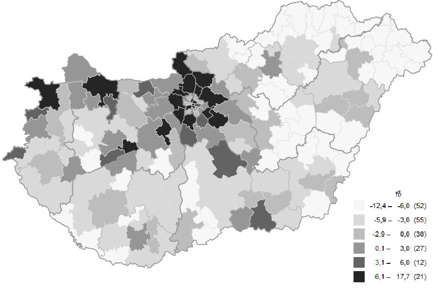 A belföldi vándorlási egyenleg éves átlaga hazánk járásaiban 2006-2016 (ezer főre) A térkép forrása: KSH honlap Interaktív