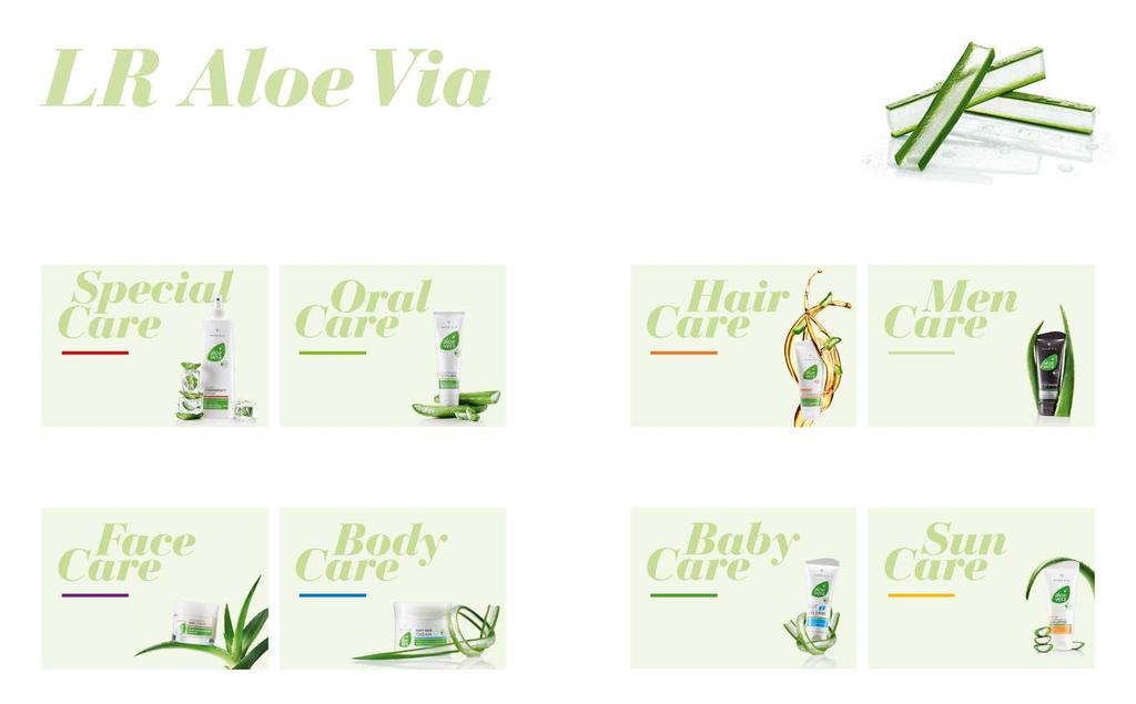 LR ALOE VIA 69 Sokoldalú ápolás aloe verával tetőtől talpig Regeneráció és ápolás Használd az aloe vera természetes regeneráló tulajdonságát a különösen gyengéd vagy igénybevett bőrre!