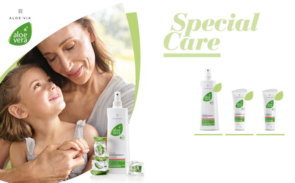 LR ALOE VIA SPECIÁLIS ÁPOLÁS 71 Speciális ápolás ALOE VIA speciális ápolás különösen jótékony és regeneráló hatású igénybevett bőr és bőrirritációk esetén.