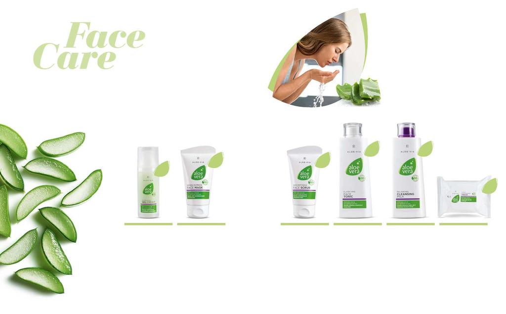LR ALOE VIA ARCÁPOLÁS ÉS -TISZTÍTÁS 77 Az ápoló termékek fő összetevője tiszta aloe vera zselé regeneráló és ápoló tulajdonsága mellett rengeteg nedvességet is tartalmaz.