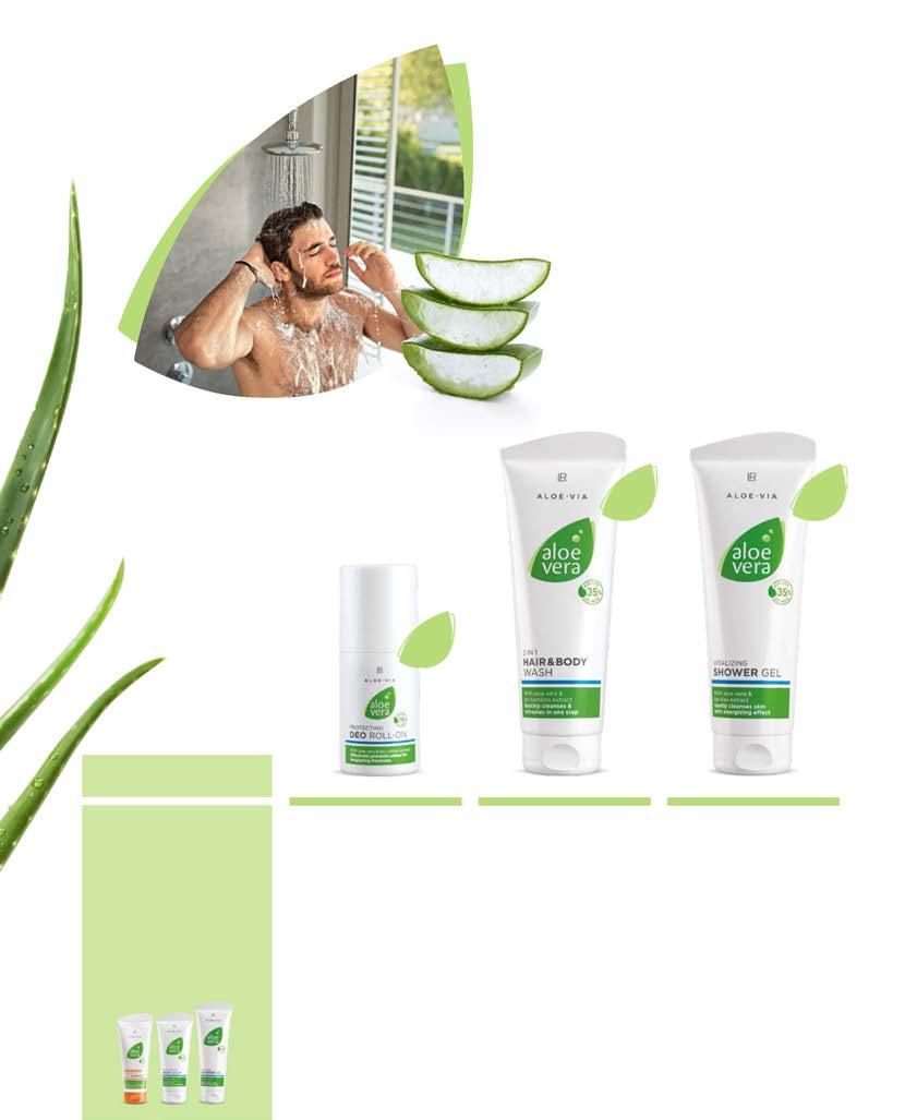LR ALOE VIA TESTÁPOLÁS ÉS -TISZTÍTÁS 83 35 % aloe vera 35 % aloe vera 15 % aloe vera SZETT ENGEDMÉNY A mindennapos frissességért és higiéniáért Aloe vera haj- és testápoló szett Haarshampoo 200 ml
