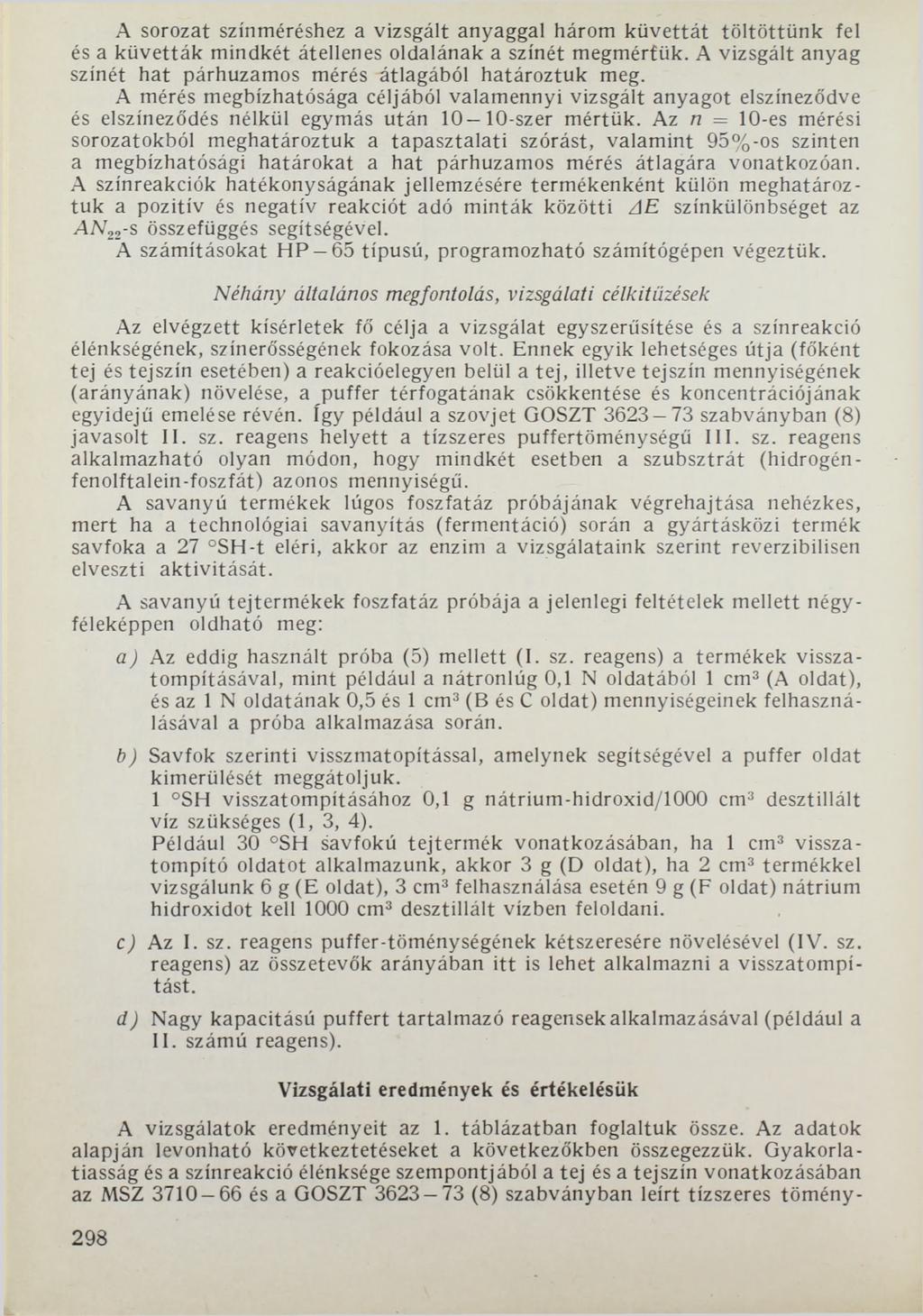 A sorozat színméréshez a vizsgált anyaggal három küvettát töltöttünk fel és a küvetták mindkét átellenes oldalának a színét megmértük.
