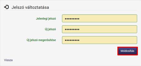 7.3.2 Jelszó változtatás A Jelszó változtatás menüjében lehetőségünk van új jelszót adni a felhasználói fiókunknak.