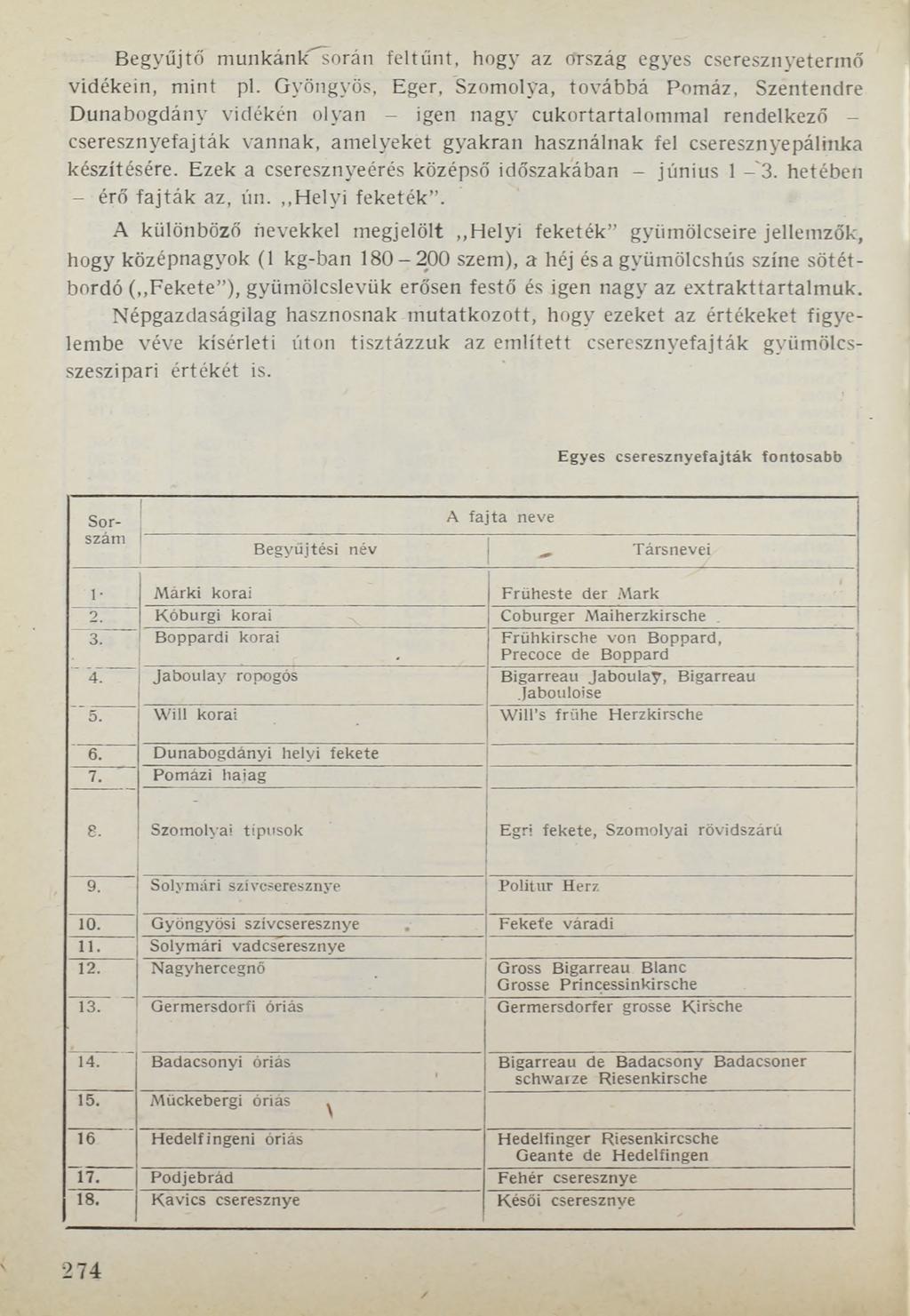 Begyűjtő munkánk során feltűnt, hogy az ország egyes cseresznyetermő vidékein, mint pl.