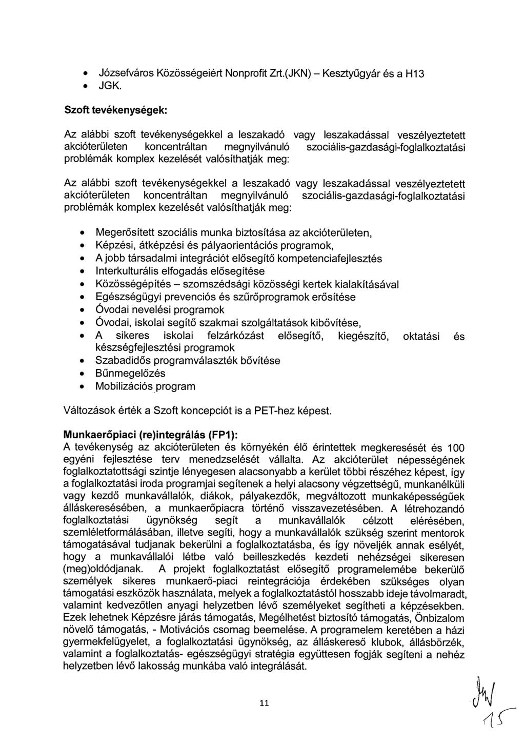 Józsefváros Közösségeiért Nonprofit Zrt.(JKN) Kesztyűgyár és a H13 JGK.