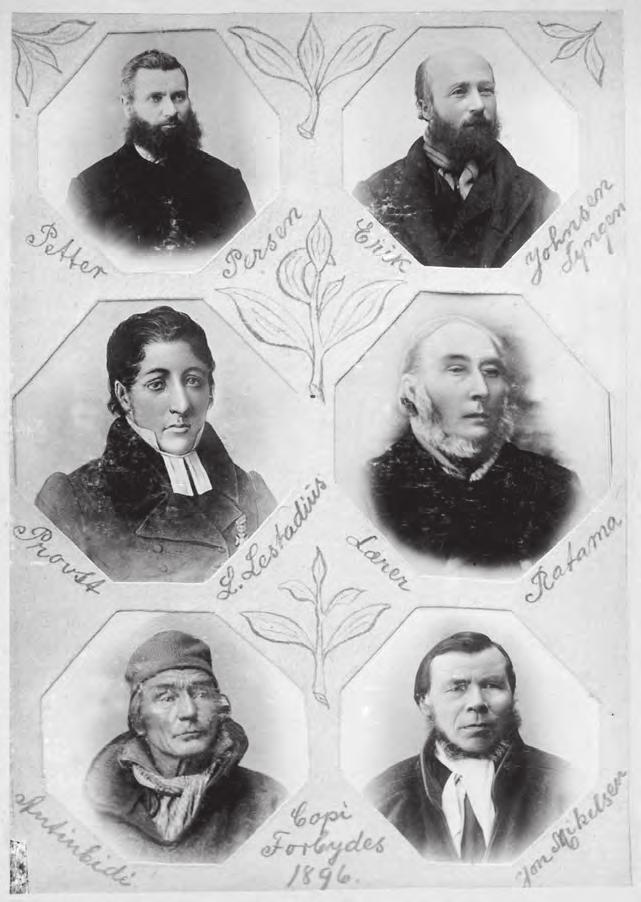 "Leastadialaš bearaš", leastadialaš njunuš sárdnideaddjit b. jagi 1900. Bajimusas gurutbealde: Petter Bakkejord, Erik Johnsen, báhppa L.L. Læstadius, Juhani Raattamaa, Antin Pieti ja John Mikkelsen.