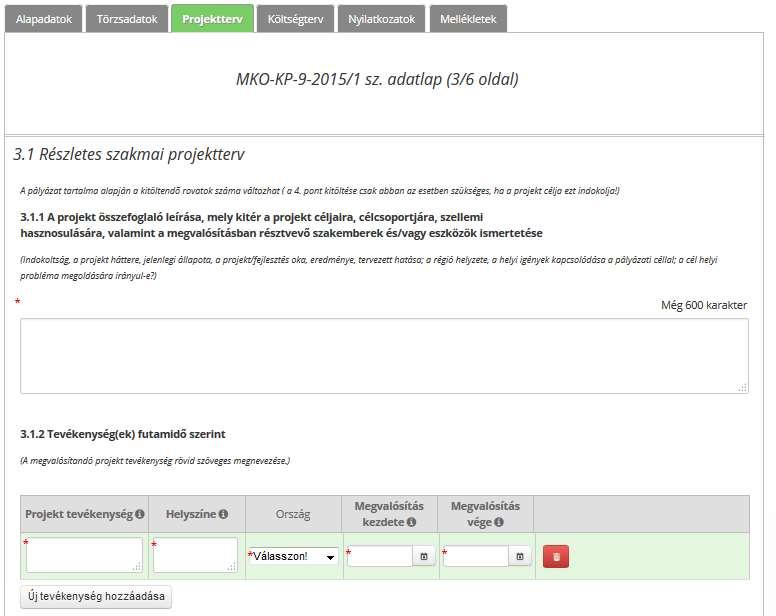 15.5 Projektterv Megnevezés Típus