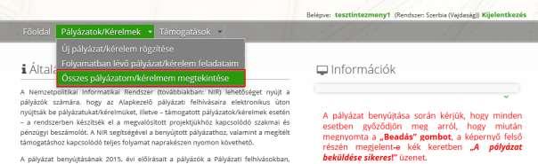 A megjelenítendő pályázatok/kérelmek keresési feltétel(ek)