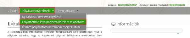 8. Pályázat hiánypótlása Amennyiben a beadott adatlap (űrlapok) Alapkezelő általi ellenőrzése során az adatlap hiányosságára derül fény, akkor a rendszerből e-mailben, a Törzsadatok űrlapon megadott