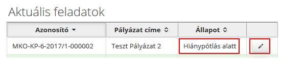 Bármelyik utat is választjuk, megnyílik a Hiánypótlás űrlap, melyen látható a hiánypótlás