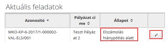 A hiánypótlási feladat elvégzése a