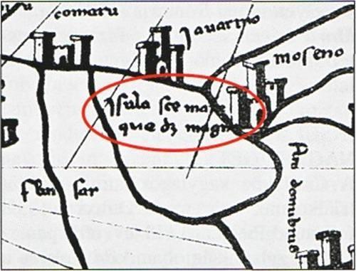 Pizigani 1367-ben kiadott térképén : Insula Sancte Marié, que