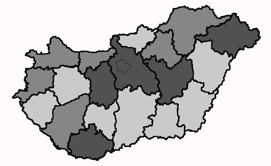 Budapest Baranya Bács-Kiskun Békés Borsod-Abaúj-Zemplén Csongrád Fejér Gyôr-Moson-Sopron Hajdú-Bihar Heves Komárom-Esztergom Nógrád Pest Somogy Szabolcs-Szatmár-Bereg Jász-Nagykun-Szolnok Tolna Vas