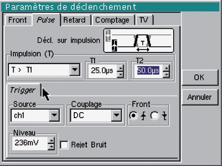 En effet, le mode retard permet l observation d un événement quelconque avec le maximum de résolution, même s il intervient longtemps après le déclenchement effectif, même sur 2 voies différentes.