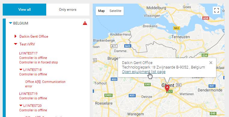1 A nvigációs blkbn válssz Multi-site mngement (Több helyszín kezelése) lehetőséget. Eredmény: Megjelenik térképnézet, melyen z összes helyszín láthtó.