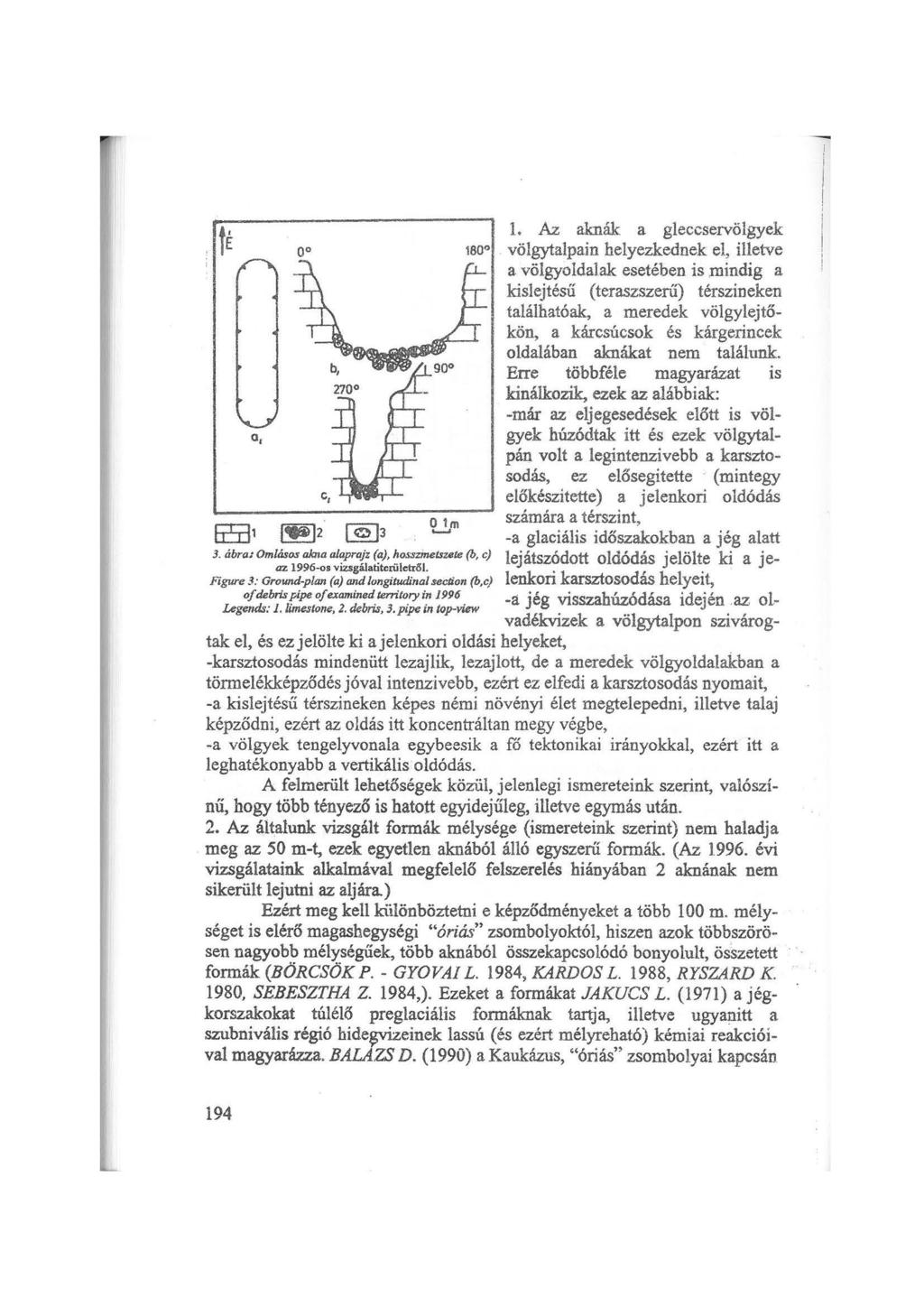 té a, O tm... 3. ábra: Omlásos akna alaprajz (a), hosszinetszste (b, c) az 1996-os vizsgálatitcriilctről.