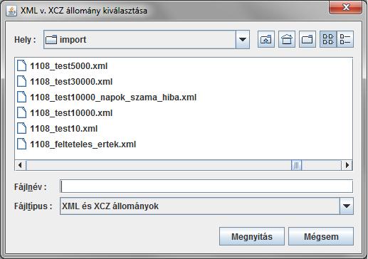 XML állomány kiválasztása Ha a kiválasztott állomány neve különleges karaktereket (pl.