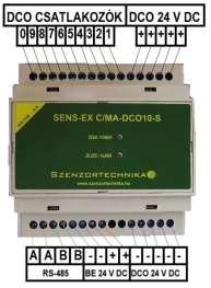Bekötése: Műszaki adatok: Megnevezés SENS-EX C/MA-DCO10 SENS-EX C/MA-DCO10-S Táp bemenet Egyenáramú bemeneti tápfeszültség tartománya: 7,5 V 32 V 7,5 V 32 V Maximális áramfelvétel /