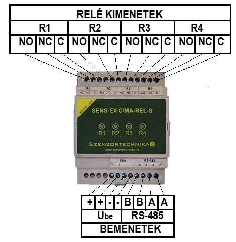1.3.5.4. SENS-EX C/MA-REL-S: Címezhető, sínre szerelhető vezérlő modul 4 programozható relével.
