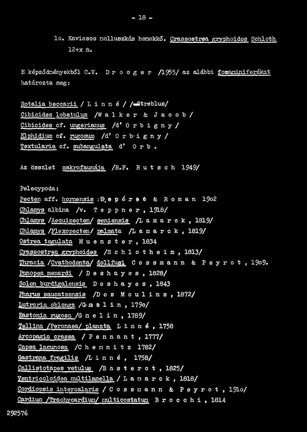 tegulata M u e n s t e r, 1834 Crassostrea giyphoides / S c h l o t h e i m, 1813/ Thracia /Cyathodonta/ dollfusi C o s s m a n n & P e y r o t, 19 9» Pqnopea menardi / D e s h a y e s, 1828/ Solen